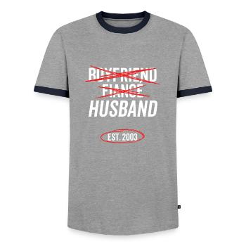 Boyfriend Fiancé Husband Est 2003 - Men's Ringer Shirt - grey/navy  - Front - AI Model Female 172 light (172cm) & AI Model Male 178 light (178cm)