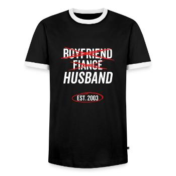 Boyfriend Fiancé Husband Est 2003 - Men's Ringer Shirt - black/white - Front - AI Model Female 172 light (172cm) & AI Model Male 178 light (178cm)