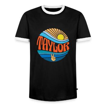 Taylor Shirt Vintage Sunset Taylor Groovy Tie Dye - Men's Ringer Shirt - black/white - Front - AI Model Female 172 light (172cm) & AI Model Male 178 light (178cm)
