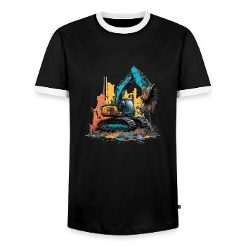 Graffiti d’excavatrice - T-shirt contrasté Homme - noir/blanc - Devant - AI Model Female 172 light (172cm) & AI Model Male 178 light (178cm)