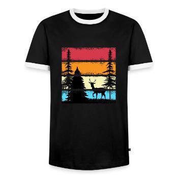 Wald shinrin yoku Waldmeditation retro Hirsch - Männer Kontrast-T-Shirt - Schwarz/Weiß - Vorne - AI Model Female 172 light (172cm) & AI Model Male 178 light (178cm)