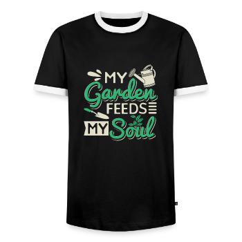 Mein Garten nährt meine Seele - Männer Kontrast-T-Shirt - Schwarz/Weiß - Vorne - AI Model Female 172 light (172cm) & AI Model Male 178 light (178cm)