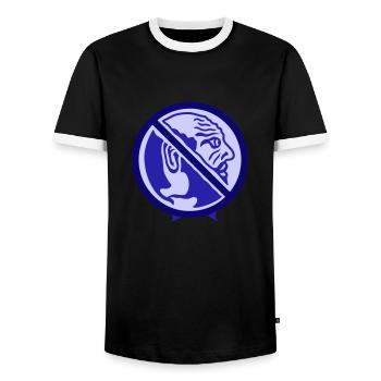 Man, forbidden. Restriction and discrimination - Men's Ringer Shirt - black/white - Front - AI Model Female 172 light (172cm) & AI Model Male 178 light (178cm)