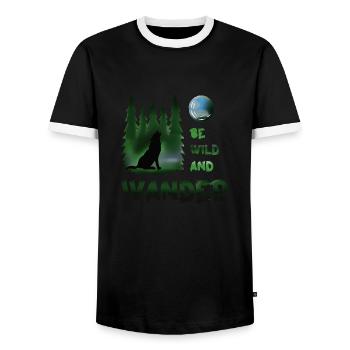Be wild and wander Wolf - Men's Ringer Shirt - black/white - Front - AI Model Female 172 light (172cm) & AI Model Male 178 light (178cm)