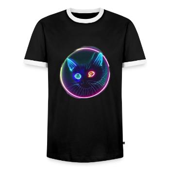 Black Cat with Neon Eyes - Men's Ringer Shirt - black/white - Front - AI Model Female 172 light (172cm) & AI Model Male 178 light (178cm)