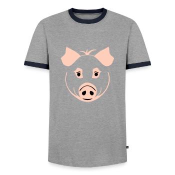 Pig in comic style - Men's Ringer Shirt - grey/navy  - Front - AI Model Female 172 light (172cm) & AI Model Male 178 light (178cm)