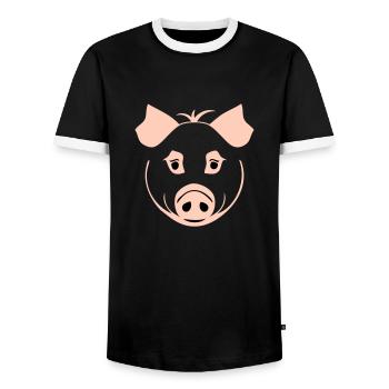 Cochon dans le style comique - T-shirt contrasté Homme - noir/blanc - Devant - AI Model Female 172 light (172cm) & AI Model Male 178 light (178cm)