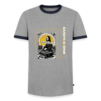 Expressive Elegance Explore the World of Emoticons - Men's Ringer Shirt - grey/navy  - Front - AI Model Female 172 light (172cm) & AI Model Male 178 light (178cm)
