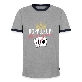Doppelkopf Königin - Männer Kontrast-T-Shirt - Grau/Navy  - Vorne - AI Model Female 172 light (172cm) & AI Model Male 178 light (178cm)