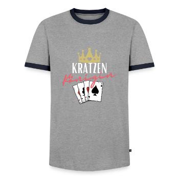 Scratching Queen - Men's Ringer Shirt - grey/navy  - Front - AI Model Female 172 light (172cm) & AI Model Male 178 light (178cm)