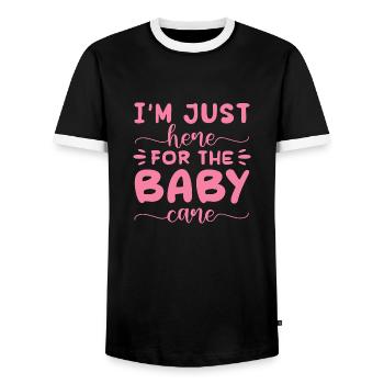 I'm just here for the babycare - Men's Ringer Shirt - black/white - Front - AI Model Female 172 light (172cm) & AI Model Male 178 light (178cm)