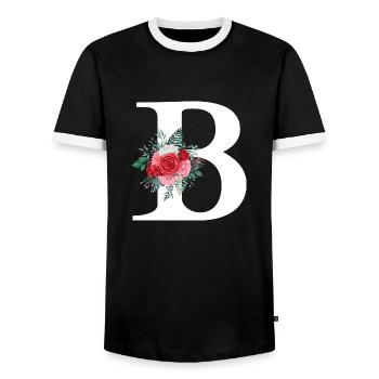 Lettre b floral rouge - T-shirt contrasté Homme - noir/blanc - Devant - AI Model Female 172 light (172cm) & AI Model Male 178 light (178cm)