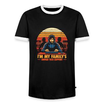 I'm My Family's Unpaid Tech Support - Männer Kontrast-T-Shirt - Schwarz/Weiß - Vorne - AI Model Female 172 light (172cm) & AI Model Male 178 light (178cm)
