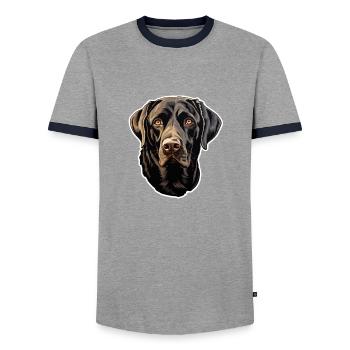Labrador Retriever - Men's Ringer Shirt - grey/navy  - Front - AI Model Female 172 light (172cm) & AI Model Male 178 light (178cm)
