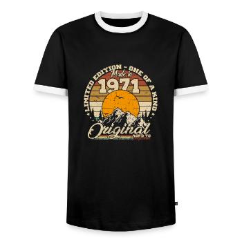 Made in 1971 Birthday Gift 1971 Retro 1971 - Men's Ringer Shirt - black/white - Front - AI Model Female 172 light (172cm) & AI Model Male 178 light (178cm)