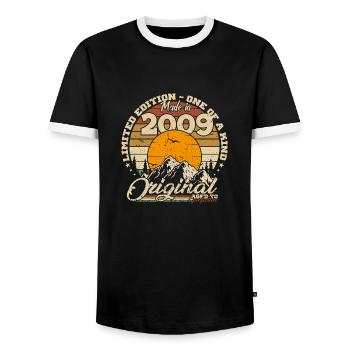 Made in 2009 Retro 2009 Anniversary Gift - Men's Ringer Shirt - black/white - Front - AI Model Female 172 light (172cm) & AI Model Male 178 light (178cm)