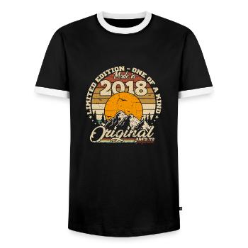 Made in 2018 Birthday Gift 2018 Retro 2018 - Men's Ringer Shirt - black/white - Front - AI Model Female 172 light (172cm) & AI Model Male 178 light (178cm)