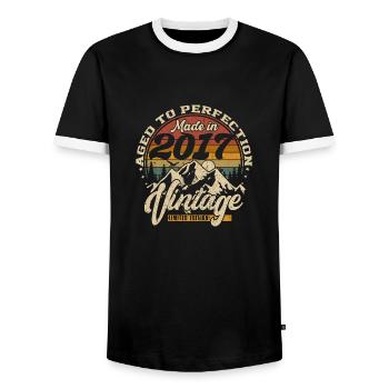 Made in 2017 Vintage Limited Edition Gift - Men's Ringer Shirt - black/white - Front - AI Model Female 172 light (172cm) & AI Model Male 178 light (178cm)