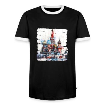 La Place Rouge, cœur de Moscou et symbole - T-shirt contrasté Homme - noir/blanc - Devant - AI Model Female 172 light (172cm) & AI Model Male 178 light (178cm)