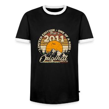 Made in 2011 Birthday Gift 2011 Retro 2011 - Men's Ringer Shirt - black/white - Front - AI Model Female 172 light (172cm) & AI Model Male 178 light (178cm)