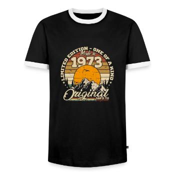 Hergestellt im Jahr 1973 Geburtstagsgeschenk 1973 Retro 1973 - Männer Kontrast-T-Shirt - Schwarz/Weiß - Vorne - AI Model Female 172 light (172cm) & AI Model Male 178 light (178cm)