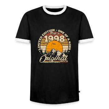 Made in 1998 Retro 1998 Birthday Gift - Men's Ringer Shirt - black/white - Front - AI Model Female 172 light (172cm) & AI Model Male 178 light (178cm)