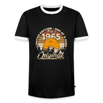 Made in 1965 Birthday Gift 1965 Retro 1965 - Men's Ringer Shirt - black/white - Front - AI Model Female 172 light (172cm) & AI Model Male 178 light (178cm)