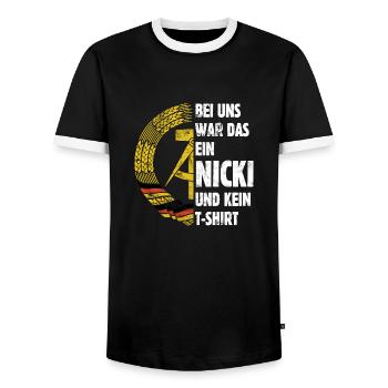 DDR Nicki, Osten, Ossi Spruch, Geschenk - Männer Kontrast-T-Shirt - Schwarz/Weiß - Vorne - AI Model Female 172 light (172cm) & AI Model Male 178 light (178cm)