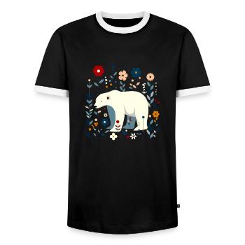 Floraler Eisbär - Männer Kontrast-T-Shirt - Schwarz/Weiß - Vorne - AI Model Female 172 light (172cm) & AI Model Male 178 light (178cm)