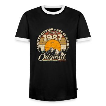 Made in 1987 Cadeau anniversaire 1987 Rétro 1987 - T-shirt contrasté Homme - noir/blanc - Devant - AI Model Female 172 light (172cm) & AI Model Male 178 light (178cm)