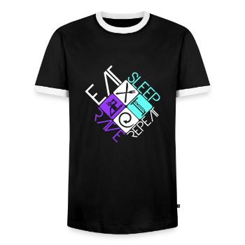 Eat Sleep Rave Repeat Food Sleep Raven Saying - Men's Ringer Shirt - black/white - Front - AI Model Female 172 light (172cm) & AI Model Male 178 light (178cm)