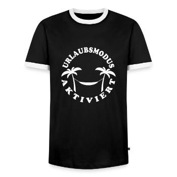 Palmen Hängematte - Urlaubsmodus aktiviert - Männer Kontrast-T-Shirt - Schwarz/Weiß - Vorne - AI Model Female 172 light (172cm) & AI Model Male 178 light (178cm)