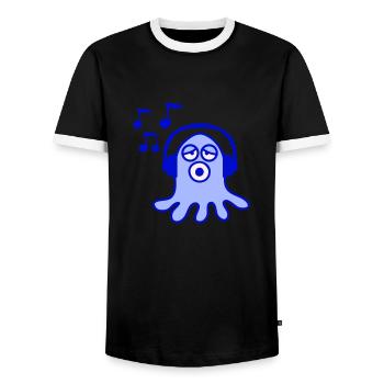 Cute octopus octopus octopus squid listening to loud music - Men's Ringer Shirt - black/white - Front - AI Model Female 172 light (172cm) & AI Model Male 178 light (178cm)