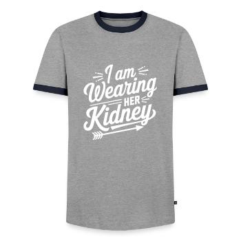 Funny statement on the transplant - Men's Ringer Shirt - grey/navy  - Front - AI Model Female 172 light (172cm) & AI Model Male 178 light (178cm)