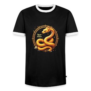 Chinesisches Neujahr - Schlange 2025 - Männer Kontrast-T-Shirt - Schwarz/Weiß - Vorne - AI Model Female 172 light (172cm) & AI Model Male 178 light (178cm)