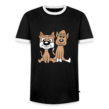 2 Hunde Freunde Sitzen Niedlich Zwei Team Crew Duo - Männer Kontrast-T-Shirt - Schwarz/Weiß - Vorne - AI Model Female 172 light (172cm) & AI Model Male 178 light (178cm)