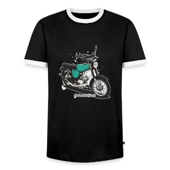 S51 (türkis) // Illustration - Männer Kontrast-T-Shirt - Schwarz/Weiß - Vorne - AI Model Female 172 light (172cm) & AI Model Male 178 light (178cm)