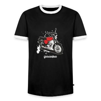 S51 (rot) // Illustration - Männer Kontrast-T-Shirt - Schwarz/Weiß - Vorne - AI Model Female 172 light (172cm) & AI Model Male 178 light (178cm)