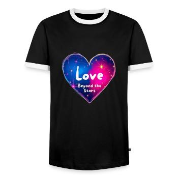 Love beyond the Stars Heart Design - Men's Ringer Shirt - black/white - Front - AI Model Female 172 light (172cm) & AI Model Male 178 light (178cm)