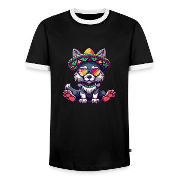 Wolf Comic Lustig Sombrero - Männer Kontrast-T-Shirt - Schwarz/Weiß - Vorne - AI Model Female 172 light (172cm) & AI Model Male 178 light (178cm)