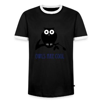 owls are cool - Men's Ringer Shirt - black/white - Front - AI Model Female 172 light (172cm) & AI Model Male 178 light (178cm)