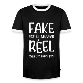 fake est le nouveau réel - T-shirt contrasté Homme - noir/blanc - Devant - AI Model Female 172 light (172cm) & AI Model Male 178 light (178cm)