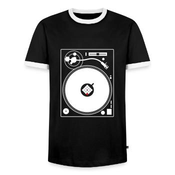 PLATTENSPIELER VINYL DJ TURNTABLE - Männer Kontrast-T-Shirt - Schwarz/Weiß - Vorne - AI Model Female 172 light (172cm) & AI Model Male 178 light (178cm)