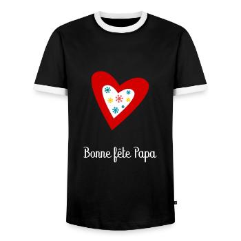 FÊTE DES PÈRES.BONNE FÊTE PAPA. PAPA. BONNE FÊTE - T-shirt contrasté Homme - noir/blanc - Devant - AI Model Female 172 light (172cm) & AI Model Male 178 light (178cm)