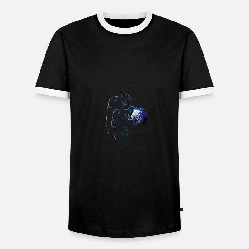 astronaut mit erde - Männer Kontrast-T-Shirt - Schwarz/Weiß