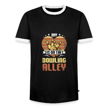 My heart is on the bowling alley - Men's Ringer Shirt - black/white - Front - AI Model Female 172 light (172cm) & AI Model Male 178 light (178cm)