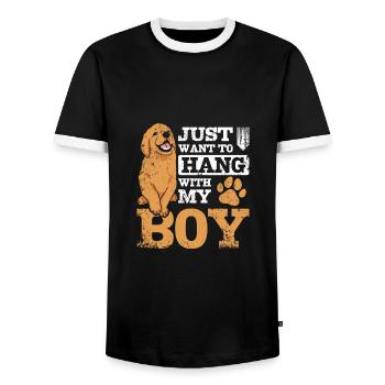Just want to hang with my Golden Retriever boy - Männer Kontrast-T-Shirt - Schwarz/Weiß - Vorne - AI Model Female 172 light (172cm) & AI Model Male 178 light (178cm)