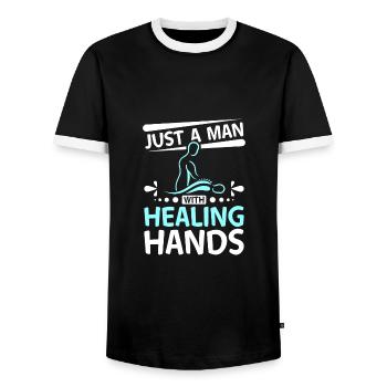 Just a man with healing hands Massage therapist - Männer Kontrast-T-Shirt - Schwarz/Weiß - Vorne - AI Model Female 172 light (172cm) & AI Model Male 178 light (178cm)