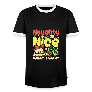 Christmas Naughty or nice I still get what I want - Männer Kontrast-T-Shirt - Schwarz/Weiß - Vorne - AI Model Female 172 light (172cm) & AI Model Male 178 light (178cm)