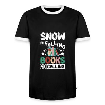 Snow is falling books are calling - Männer Kontrast-T-Shirt - Schwarz/Weiß - Vorne - AI Model Female 172 light (172cm) & AI Model Male 178 light (178cm)